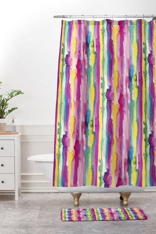 Ninola Design Watercolor Tropical Lines Shower Curtain And Mat