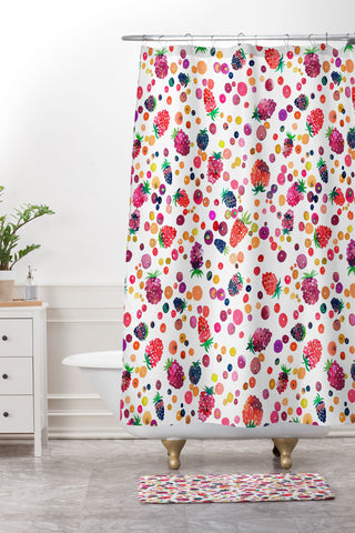 Ninola Design Watercolor Wild Berries Shower Curtain And Mat