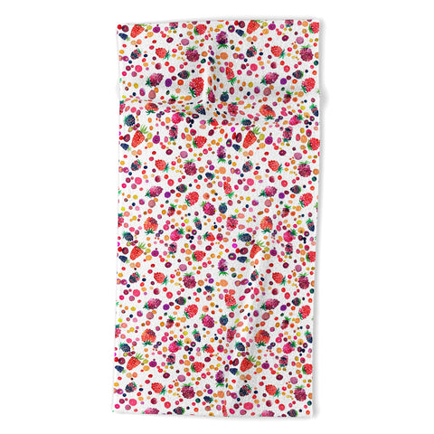 Ninola Design Watercolor Wild Berries Beach Towel