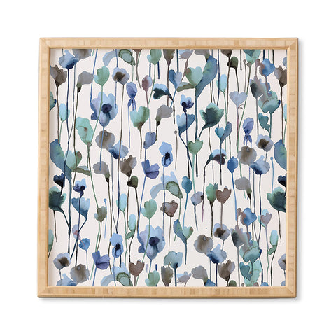 Ninola Design Watery Abstract Flowers Blue Framed Wall Art