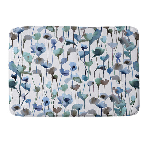 Ninola Design Watery Abstract Flowers Blue Memory Foam Bath Mat