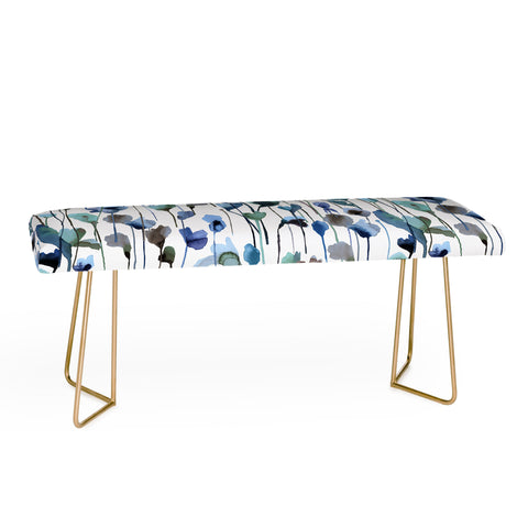 Ninola Design Watery Abstract Flowers Blue Bench
