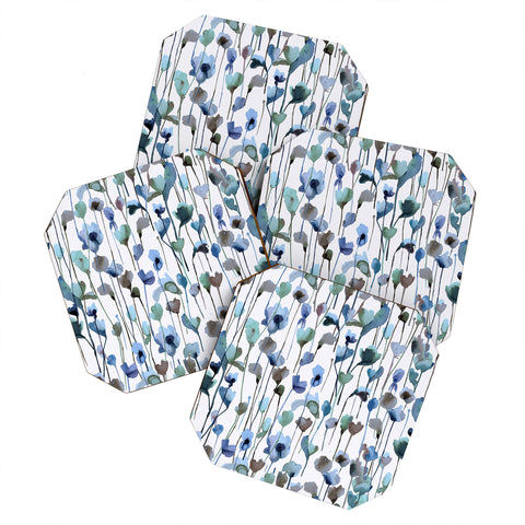 Ninola Design Watery Abstract Flowers Blue Coaster Set
