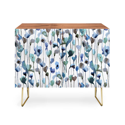 Ninola Design Watery Abstract Flowers Blue Credenza