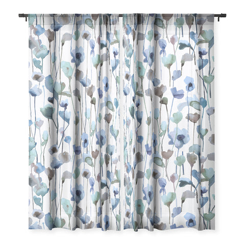 Ninola Design Watery Abstract Flowers Blue Sheer Non Repeat