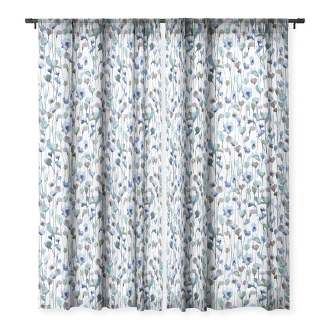 Ninola Design Watery Abstract Flowers Blue Sheer Window Curtain