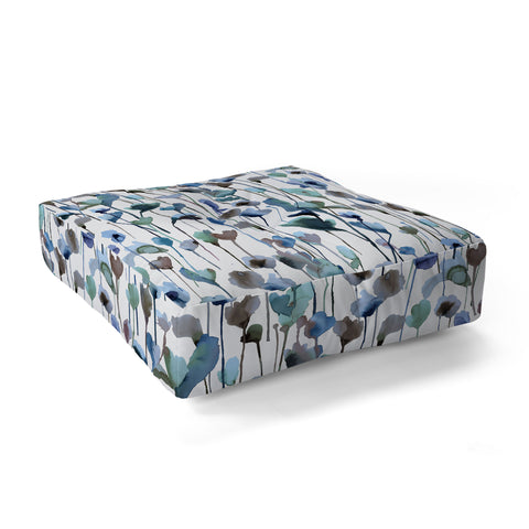 Ninola Design Watery Abstract Flowers Blue Floor Pillow Square