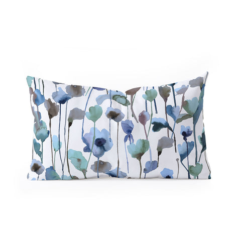 Ninola Design Watery Abstract Flowers Blue Oblong Throw Pillow