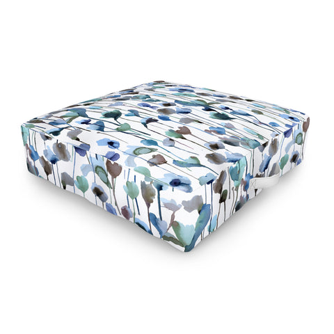 Ninola Design Watery Abstract Flowers Blue Outdoor Floor Cushion