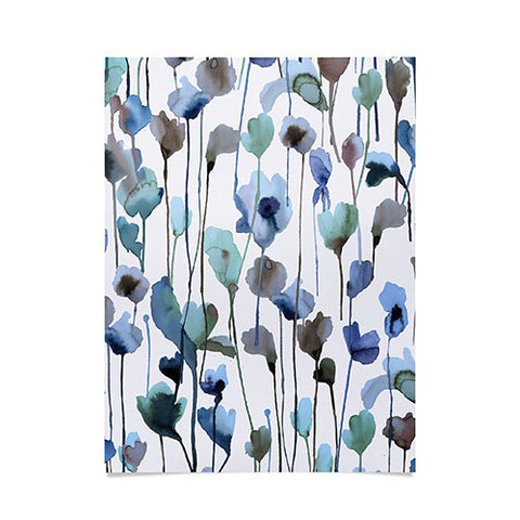 Ninola Design Watery Abstract Flowers Blue Poster