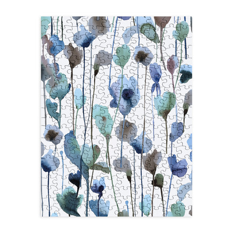 Ninola Design Watery Abstract Flowers Blue Puzzle