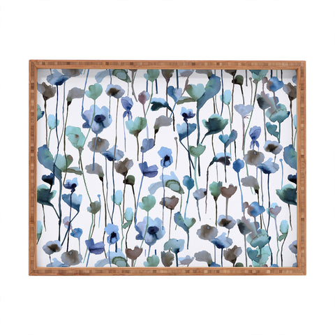 Ninola Design Watery Abstract Flowers Blue Rectangular Tray