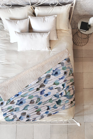 Ninola Design Watery Abstract Flowers Blue Fleece Throw Blanket