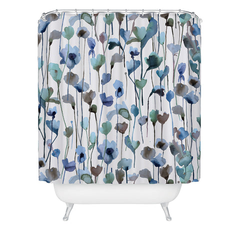 Ninola Design Watery Abstract Flowers Blue Shower Curtain