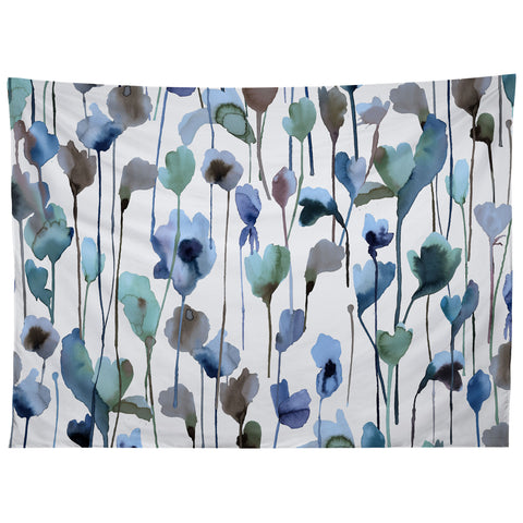 Ninola Design Watery Abstract Flowers Blue Tapestry