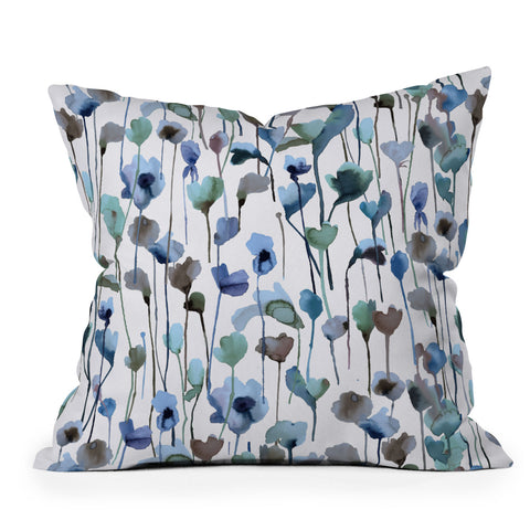 Ninola Design Watery Abstract Flowers Blue Throw Pillow