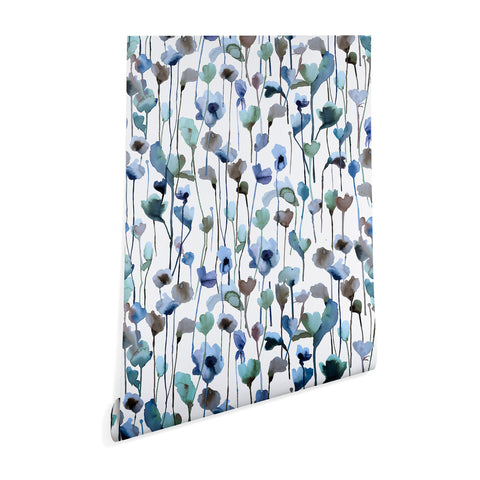 Ninola Design Watery Abstract Flowers Blue Wallpaper