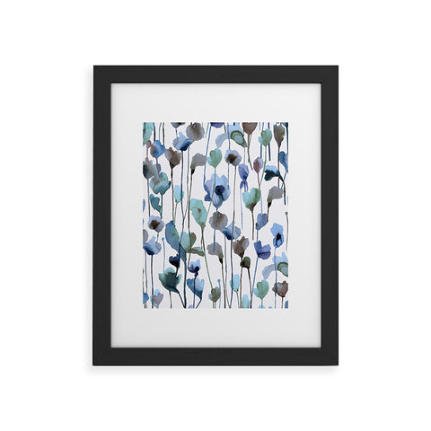 Ninola Design Watery Abstract Flowers Blue Framed Art Print
