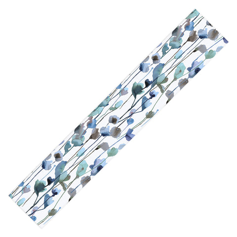 Ninola Design Watery Abstract Flowers Blue Table Runner