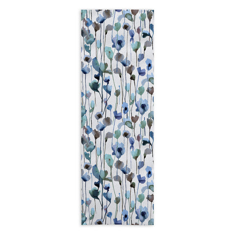 Ninola Design Watery Abstract Flowers Blue Yoga Towel