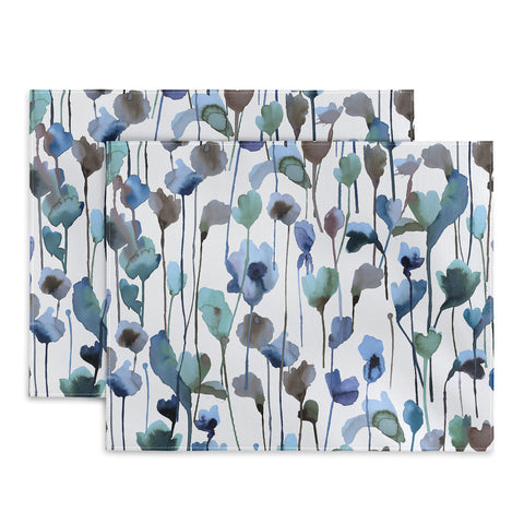Ninola Design Watery Abstract Flowers Blue Placemat