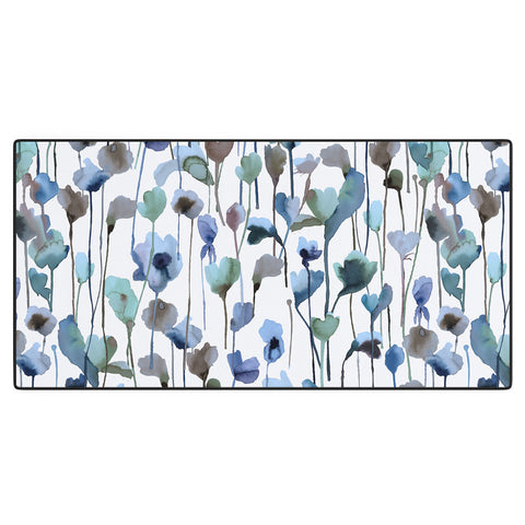 Ninola Design Watery Abstract Flowers Blue Desk Mat