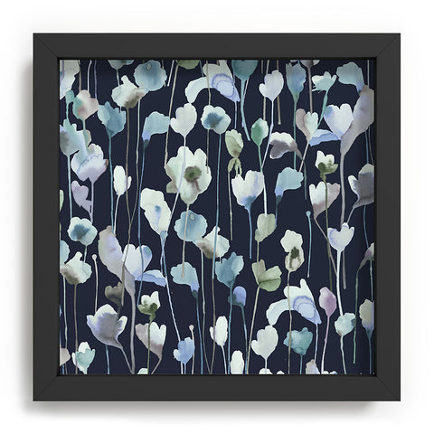 Ninola Design Watery Abstract Flowers Navy Recessed Framing Square