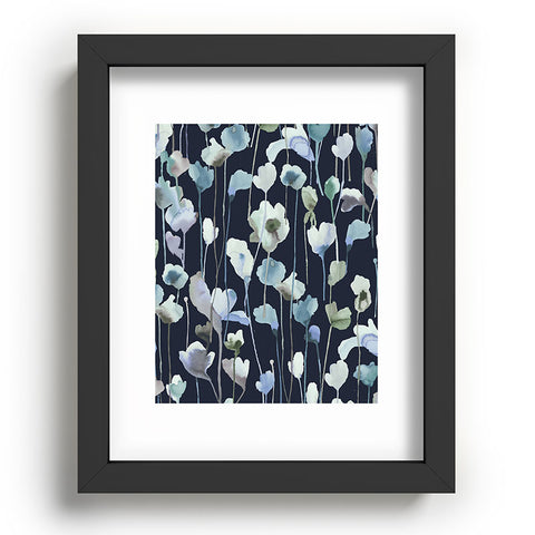 Ninola Design Watery Abstract Flowers Navy Recessed Framing Rectangle
