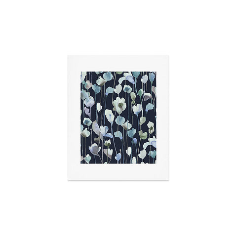Ninola Design Watery Abstract Flowers Navy Art Print