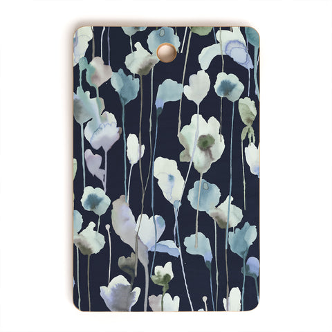 Ninola Design Watery Abstract Flowers Navy Cutting Board Rectangle