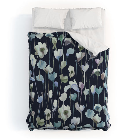 Ninola Design Watery Abstract Flowers Navy Duvet Cover