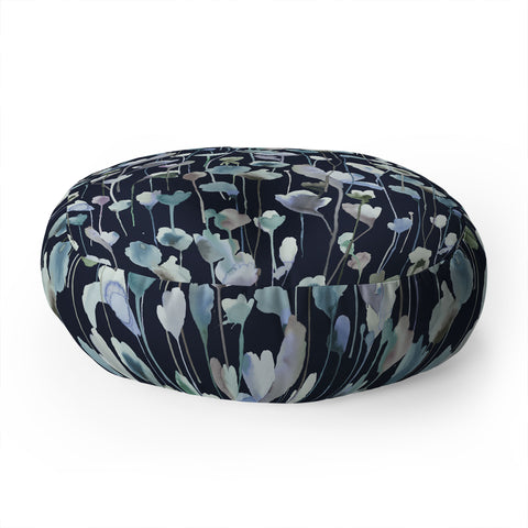 Ninola Design Watery Abstract Flowers Navy Floor Pillow Round