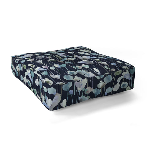 Ninola Design Watery Abstract Flowers Navy Floor Pillow Square