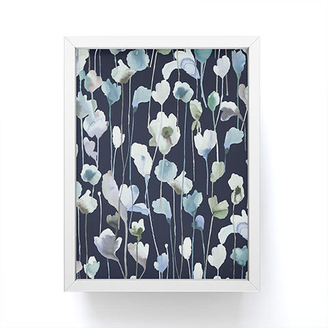 Ninola Design Watery Abstract Flowers Navy Framed Mini Art Print