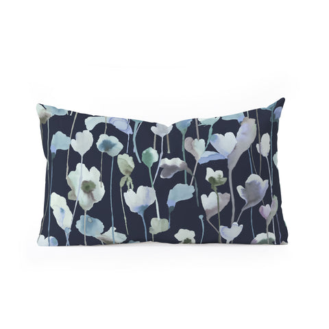Ninola Design Watery Abstract Flowers Navy Oblong Throw Pillow