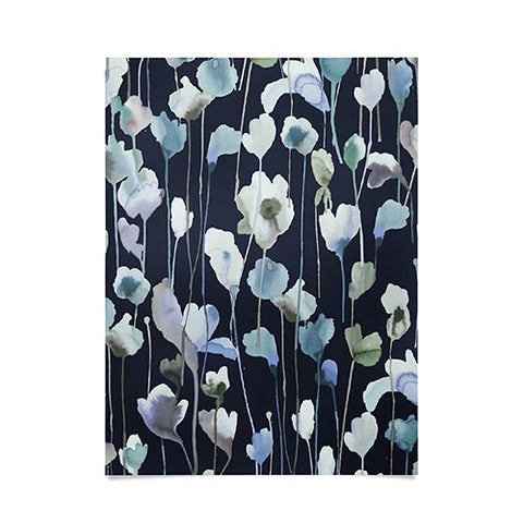 Ninola Design Watery Abstract Flowers Navy Poster