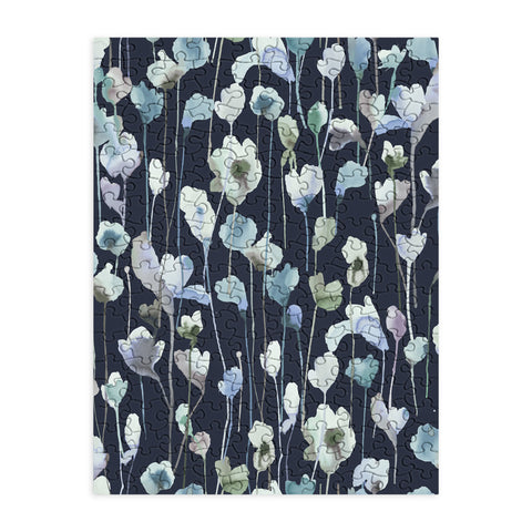 Ninola Design Watery Abstract Flowers Navy Puzzle