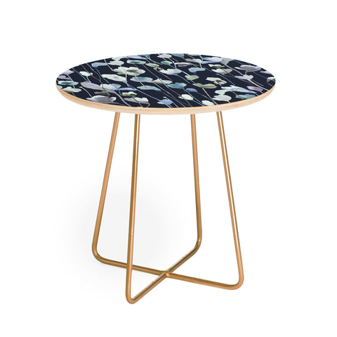 Ninola Design Watery Abstract Flowers Navy Round Side Table