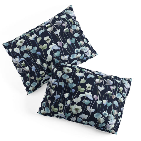 Ninola Design Watery Abstract Flowers Navy Pillow Shams