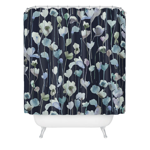 Ninola Design Watery Abstract Flowers Navy Shower Curtain