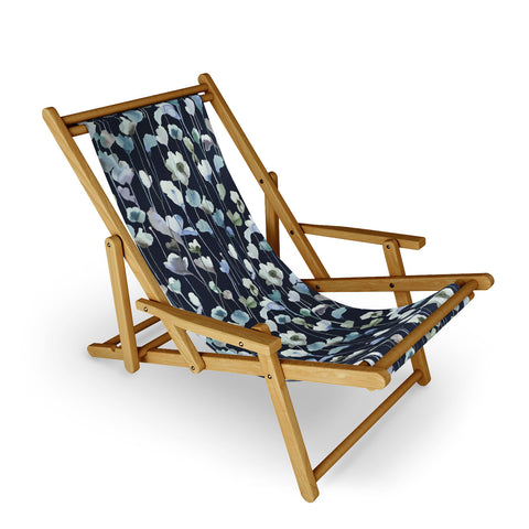 Ninola Design Watery Abstract Flowers Navy Sling Chair