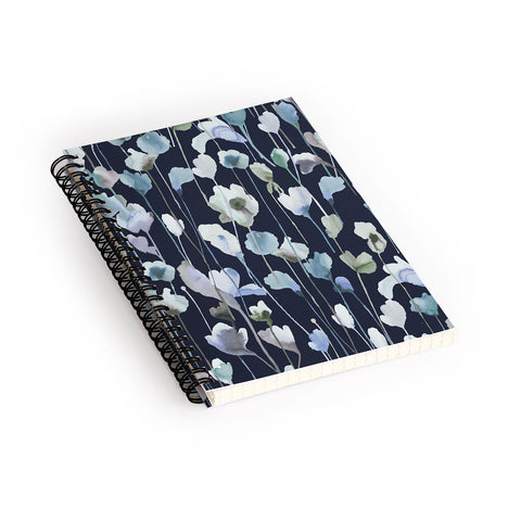 Ninola Design Watery Abstract Flowers Navy Spiral Notebook