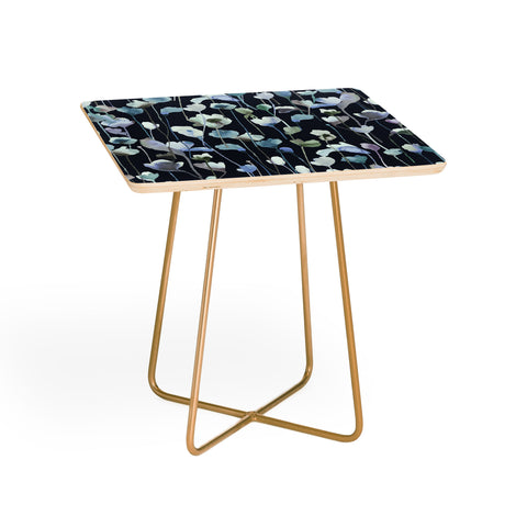 Ninola Design Watery Abstract Flowers Navy Side Table
