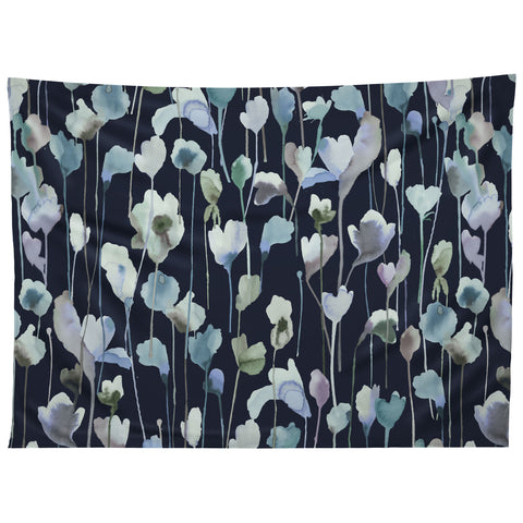 Ninola Design Watery Abstract Flowers Navy Tapestry