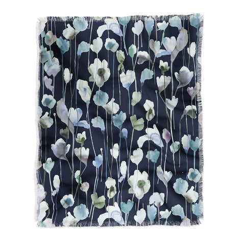 Ninola Design Watery Abstract Flowers Navy Throw Blanket