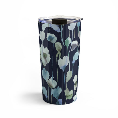 Ninola Design Watery Abstract Flowers Navy Travel Mug