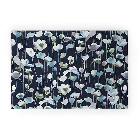 Ninola Design Watery Abstract Flowers Navy Welcome Mat
