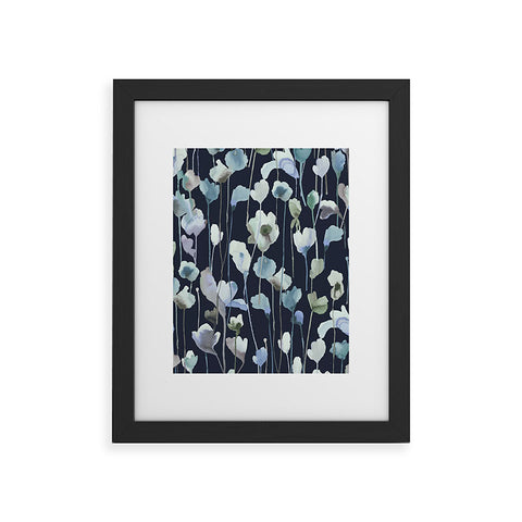 Ninola Design Watery Abstract Flowers Navy Framed Art Print