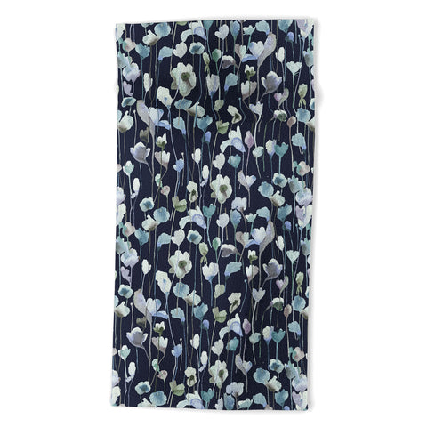 Ninola Design Watery Abstract Flowers Navy Beach Towel