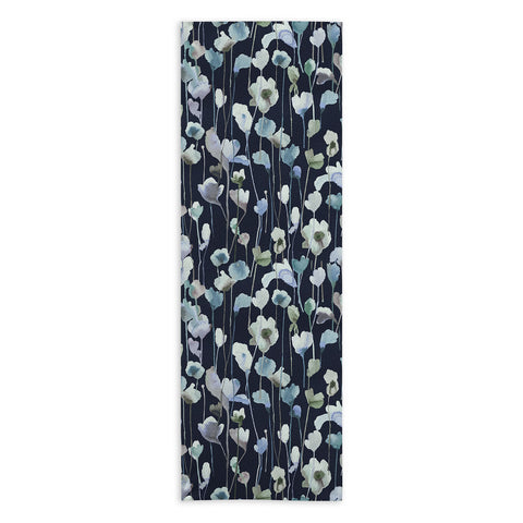 Ninola Design Watery Abstract Flowers Navy Yoga Towel